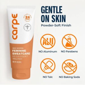 Carpe Feminine Sweatcare Intimate Deodorant – pH Balanced. 24Hr Moisture & Odor Control Whole Body Deodorant for Women