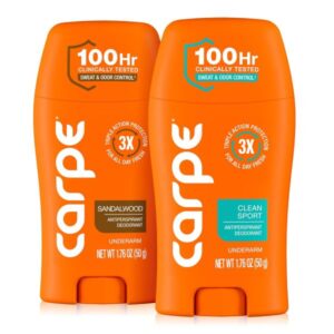 Carpe Antiperspirant Deodorant for Men. Sandalwood & Clean Sport – 2 Pack