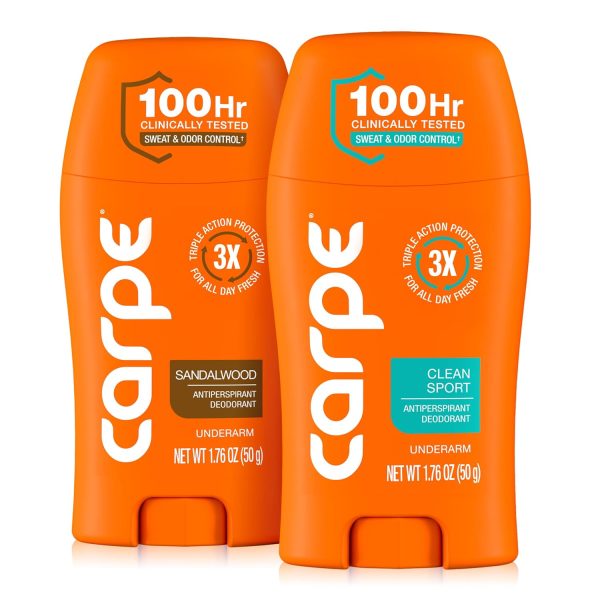 Carpe Antiperspirant Deodorant for Men. Sandalwood & Clean Sport – 2 Pack