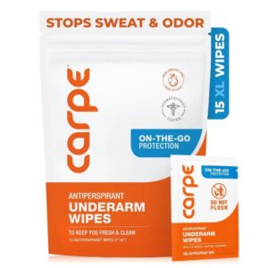Carpe Antiperspirant Underarm Wipes. Clean & Refreshing – 15 Count | On-the-Go Antiperspirant Wipes.