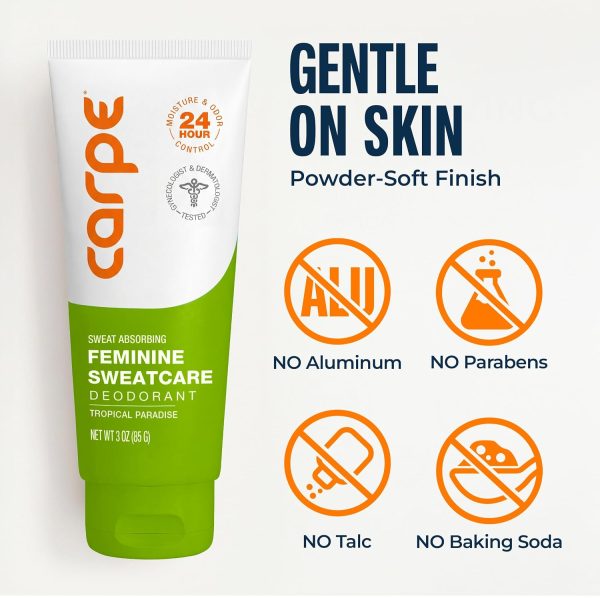 Carpe Feminine Sweatcare Intimate Deodorant – pH Balanced. 24Hr Moisture & Odor Control Whole Body Deodorant for Women