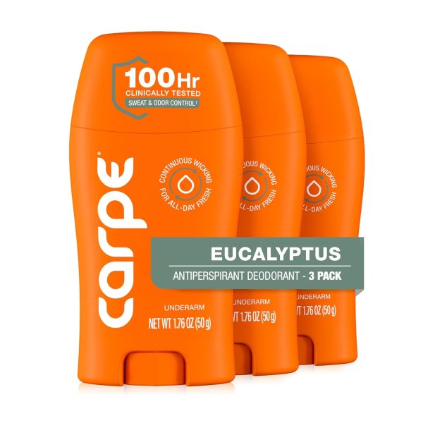 Carpe 100-Hour Deodorant Antiperspirant. Eucalyptus – 3 Pack