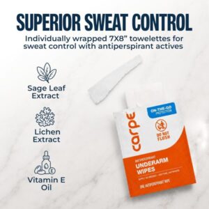 Carpe Antiperspirant Underarm Wipes. Clean & Refreshing – 15 Count | On-the-Go Antiperspirant Wipes.