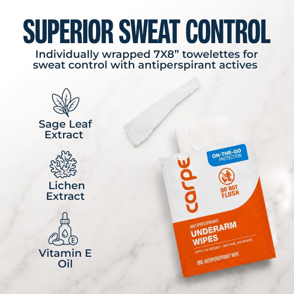 Carpe Antiperspirant Underarm Wipes. Clean & Refreshing – 15 Count | On-the-Go Antiperspirant Wipes.