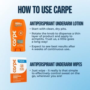 Carpe 100-hour Deodorant Antiperspirant + On-the-Go Wipes Bundle | Clinical Strength Underarm Antiperspirant + 15 On-the-Go Wipes.