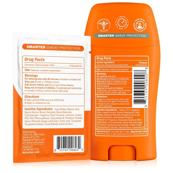 Carpe 100-hour Deodorant Antiperspirant + On-the-Go Wipes Bundle | Clinical Strength Underarm Antiperspirant + 15 On-the-Go Wipes.