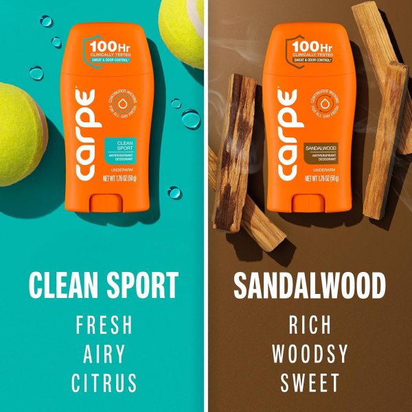 Carpe Antiperspirant Deodorant for Men. Sandalwood & Clean Sport – 2 Pack